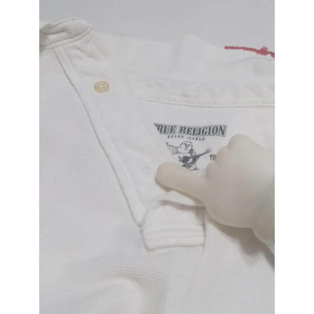 True Religion Vintage Y2K Polo Shirt Mens XXL White Buddha 56 World Tour Graphic